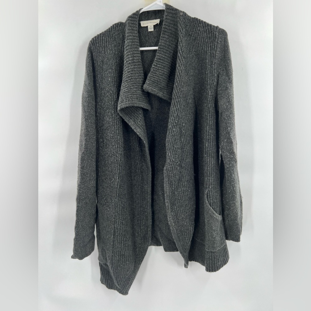 White + Warren grey open front sweater cardigan long sleeve size M
